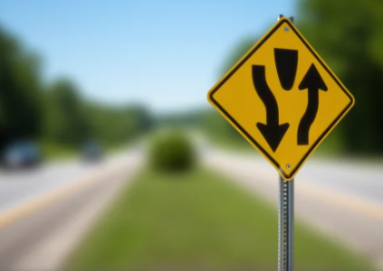 дорожный знак Divided Highway в США