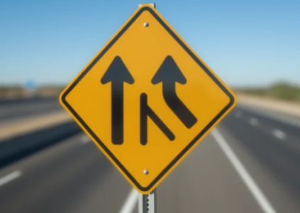 Дорожный знак Added Lane на дороге 