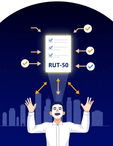 Испуганный человек боится заполнить форму RUT-50