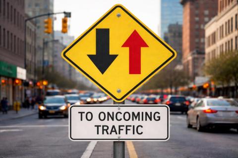 Road sign To Oncoming Traffic on a city road