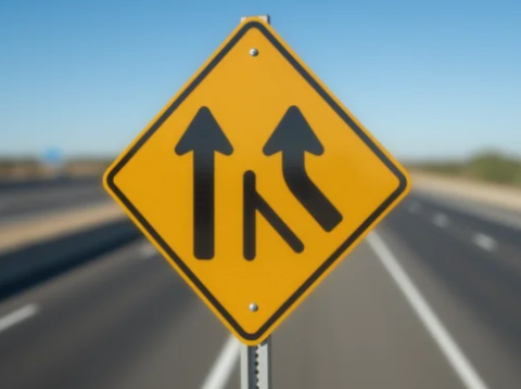 Дорожный знак Added Lane на дороге 